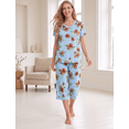 thumbnail image 2 of PatPat Lounge Sets for Women Pajama Sets 2 Piece Short Sleeve Top and Capri Pants Ladies Sleepwear PJ Sets Loungewear, Blue, S, 2 of 15