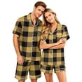 thumbnail image 2 of Men's Pajama Sets Button Up Pajamas for Women Matching Pj Set Women Plaid Button Down Soft Cooling Sleepwear with Pockets Women Men Short Sleeve Matching Pajamas Set for Couples Lounge 2Pcs, Black, L, 2 of 5