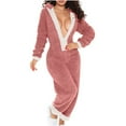 thumbnail image 2 of Pajamas Jumpsuit for Women - V Neck Plush Loungewear Nightdress One Piece Set Sleepwear, 2 of 7