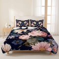 thumbnail image 3 of Quilts Twin XL Size Bedding Set, Boho Black Flowers Lightweight Quilted Comforter, Vintage Pink Purple Floral Leaf Soft Reversible Bedspread Coverlet with Pillow Covers for All Season, 68" x 98", 3 of 9