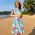 thumbnail image 4 of Naloa Flamingo Print Womens Summer A-Line Dress with Pockets,Short Sleeve Dresses,Flowy Beach Swing Dress for Vacation Travel, 4 of 6