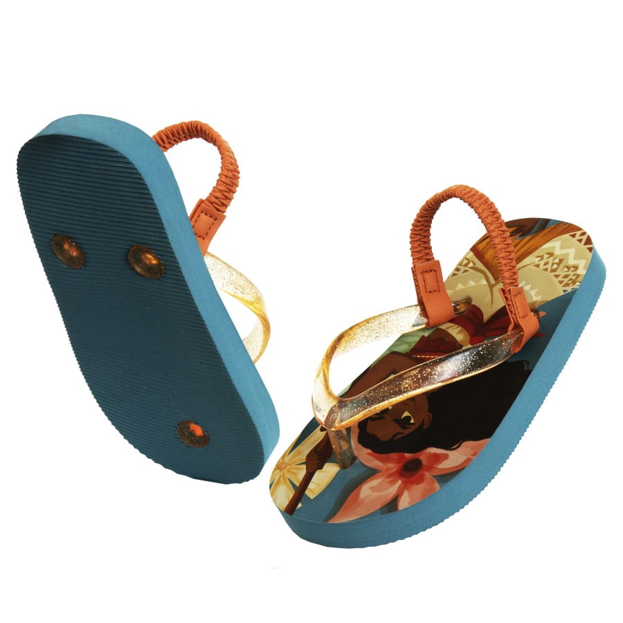 Disney Moana Girls Toddler Flip Flops with Back Strap, Blue Orange, 7-8