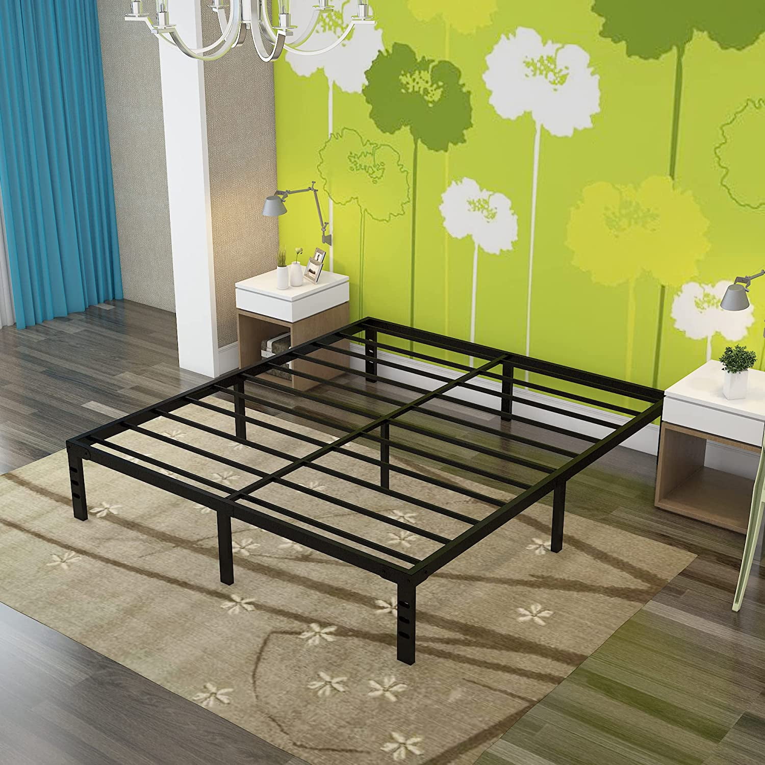 Tooyyer 16 Inches King Size Metal Bed Frame, No Box Spring Needed ,Non