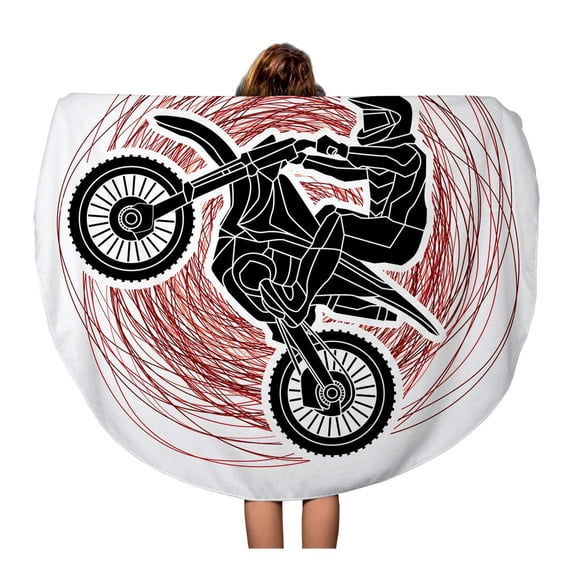 SIDONKU 60 inch Round Beach Towel Blanket Action Motorcycle Cross Jumping Designed on Stroke Active Bike Travel Circle Circular Towels Mat Tapestry Beach Throw