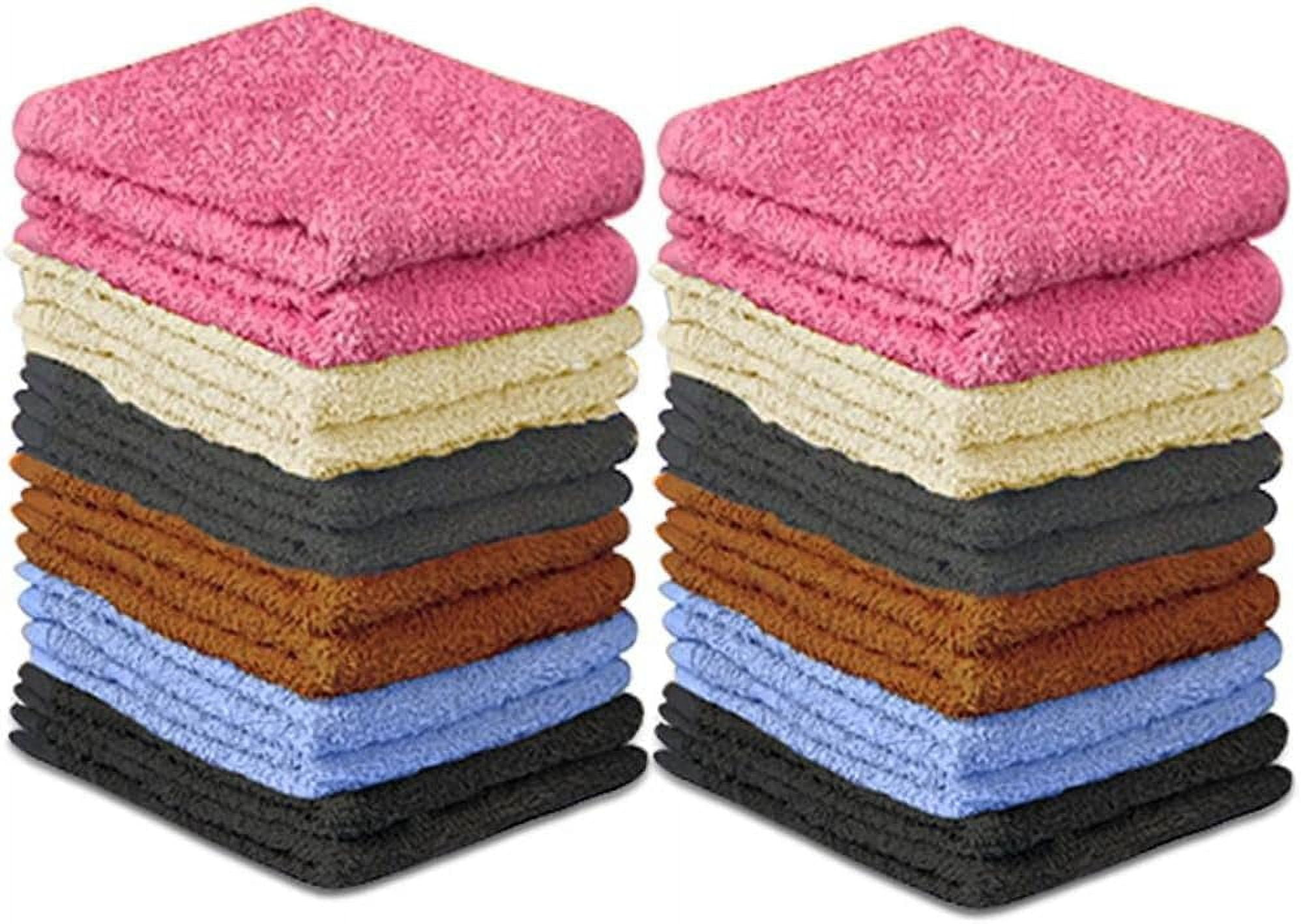 Cotton Washcloth Set 24 Pack Soft Absorbent Face Towels Reusable Durable Machine Washable Multi-Color 12x12 Inches for Bathroom Gym
