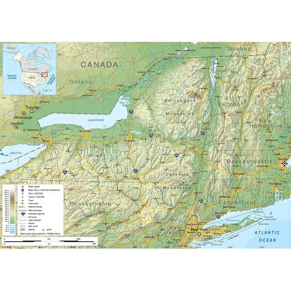 Wall Art Impressions 33x24in Photo Paper New York State Geographic Map-En