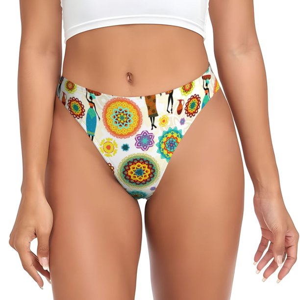 Balery Beautiful African Womens Tangas de Algodón para Mujer con Estampado – Ropa Interior Sexy, Transpirable, G-string-4X-Large
