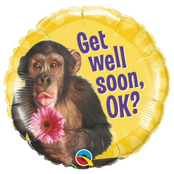 18 inch Get Well Chimp W/Flower Foil Mylar Balloon - Party Supplies Decorations