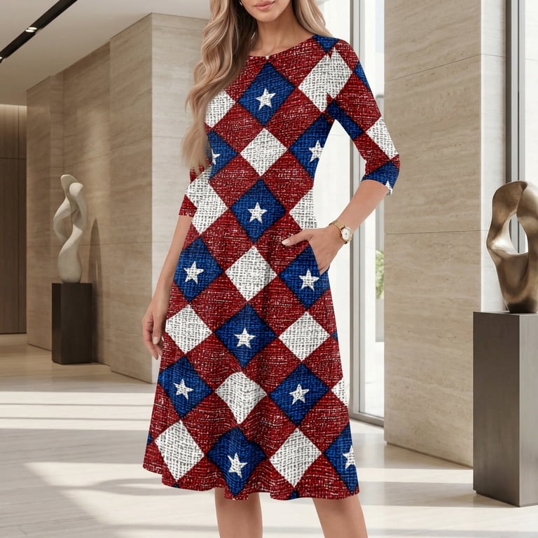 boho dresses usa BOMYJESK Womens Maxi Dress 250th Anniversary Flag Floral Midi Independence Day 4th July Summer Dresses Casual Resort Wear Navy 3XL Black Satin Mini Dresses Bridal gowns Size:Us8 Decades > 1980s