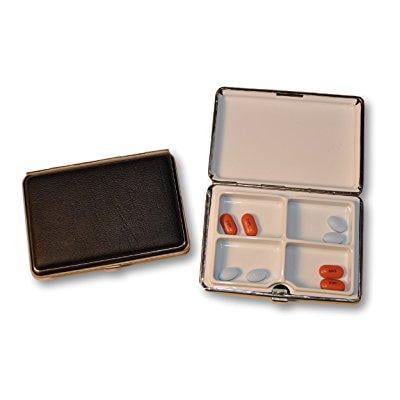 Budd Leather MG8385-1 Large Leather 4 Section Pill Box Black