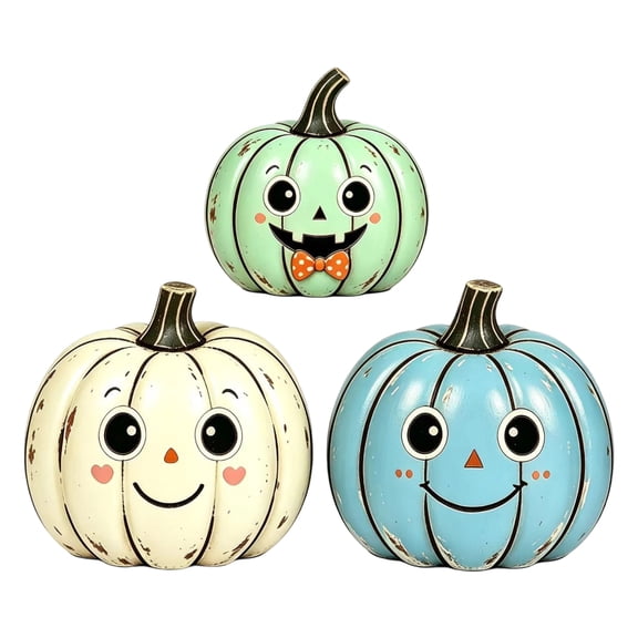 Set of 3 Halloween Wooden Pumpkin Decor 2d Single-Sided Printing Tabletop Ornaments Fall Figurines for Mantel Shelf Coffee Table Home Party Decoration
