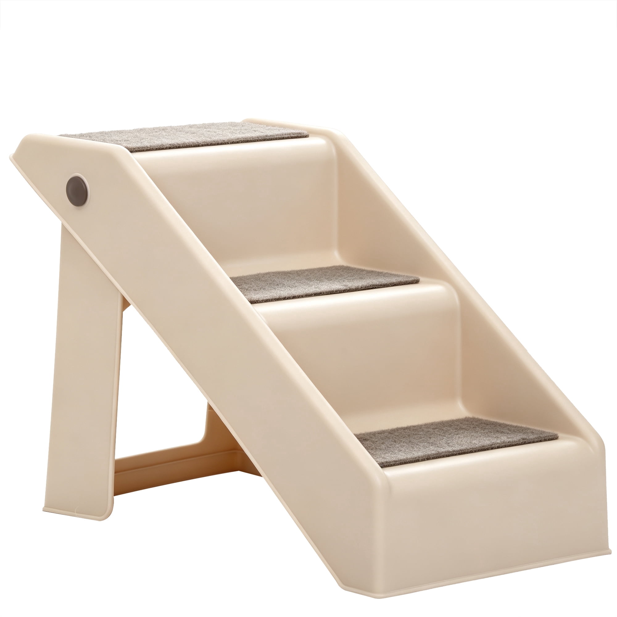 ZENSTYLE Foldable 3-Step Pet Stairs for Small Dogs & Cats – Lightweight Non-Slip Rubber Treads, Heavy-Duty Support up to 66 lbs, Easy Storage Under Beds or Couches – Light Gray