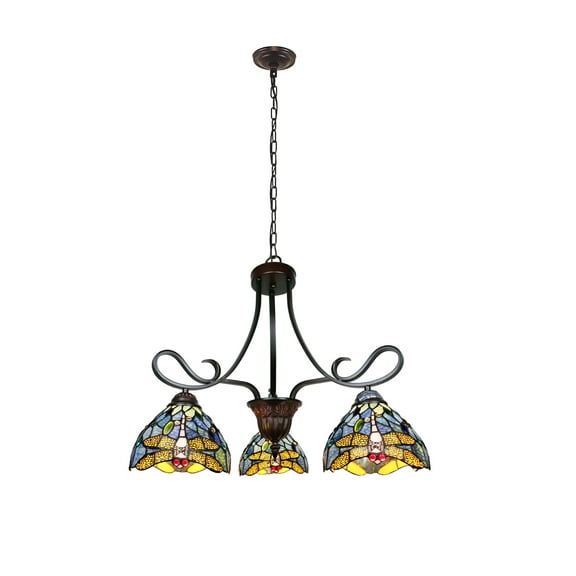 Radiance Goods Dragonfly Tiffany-Style 3 Light Chandelier 25" Wide