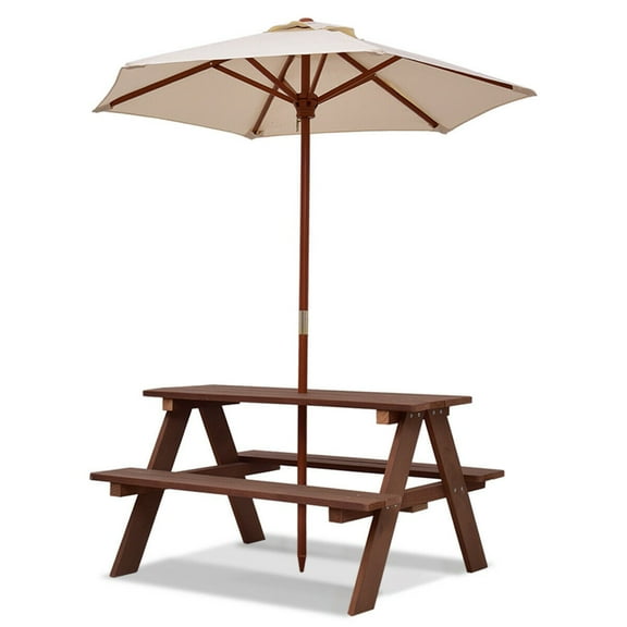 ETHFRF wooden picnic table set, with sunshade and bench, can accommodate 4 people, suitable for outdoor dining and gaming