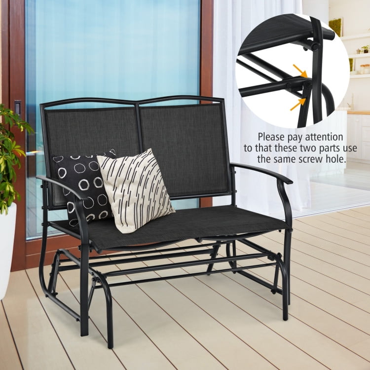 Aimee Lii Outdoor Double Chair, Patio Glider Bench, Porch, Backyard, Sturdy, Black Aimee Lii Outdoor Double Chair, Patio Glider Bench, Porch, Backyard, Sturdy, Black