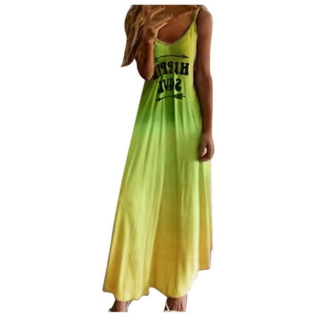 

Toyfunny Women s Gradient Printed Sleeveless Beach Spaghetti Strap Long Dress