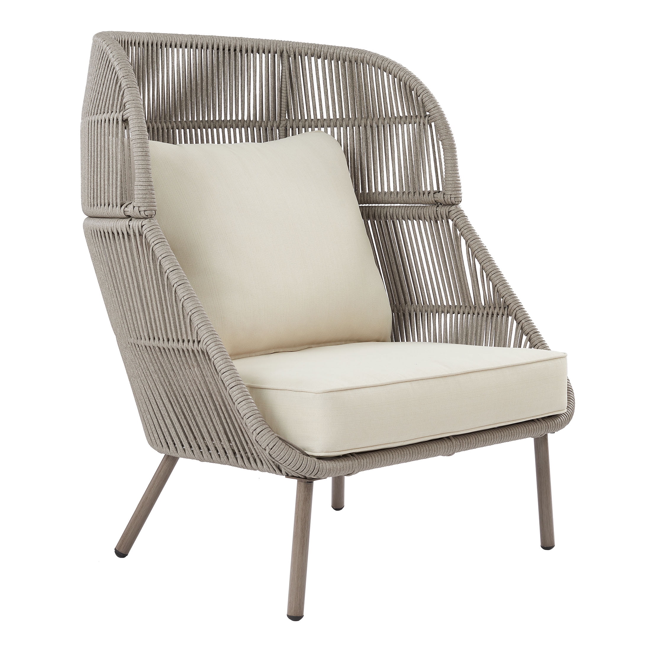Better Homes & Gardens Tarren Beige Wicker Outdoor High-Back Accent Chair with Cushions