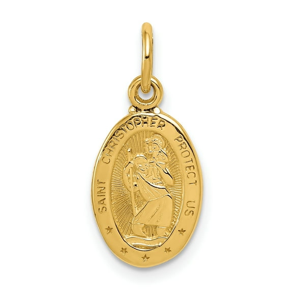14k Yellow Gold Saint Christopher Medal Necklace Charm Pendant Religious Patron St