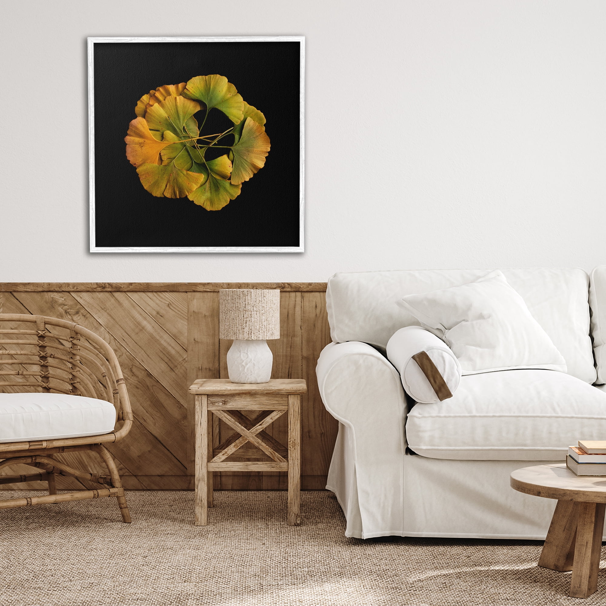 Stupell Industries Overlapping Ginkgo Leaves White Framed Giclee Art, design by Beth Adoette