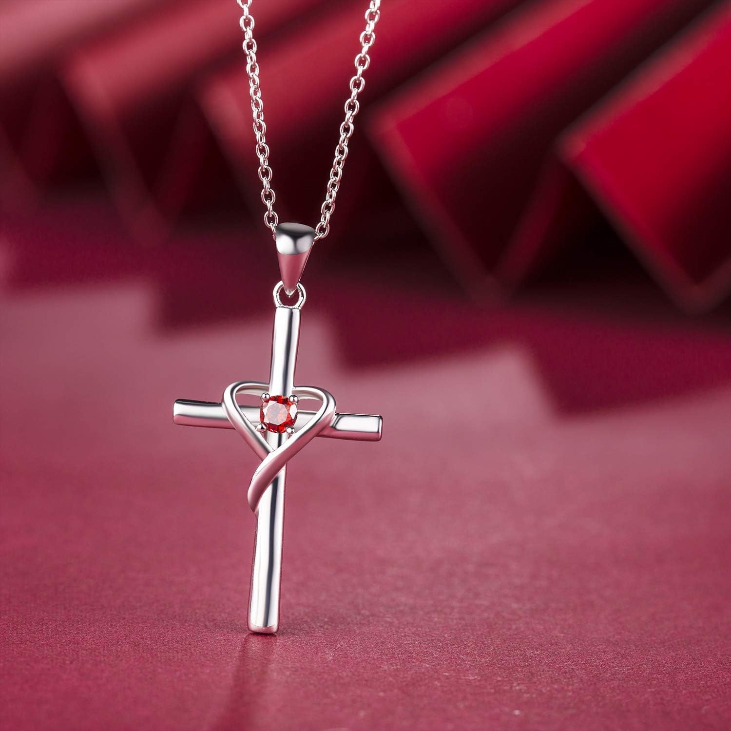 Leander 925 Sterling Silver Cross Necklace for Women Men 5A CZ Birthstone Necklaces 14K Gold Plated or Rose Gold Necklace for Easter or Mother's Day
