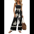 thumbnail image 1 of Mono Informal de una Pieza para Mujer, Estilo Bohemio, para Verano, con Tirantes Fruncidos, Pierna , Pantalones Largos y Bolsillos Negro M, 1 of 6
