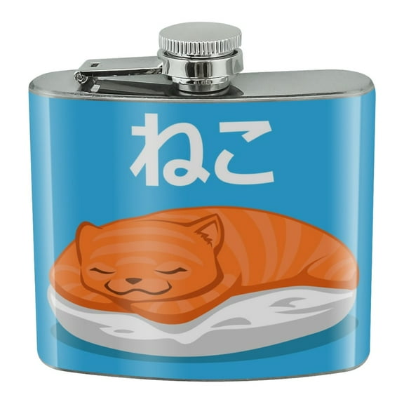 Cat Fish Sushi Neko Hiragana Stainless Steel 5oz Hip Drink Kidney Flask