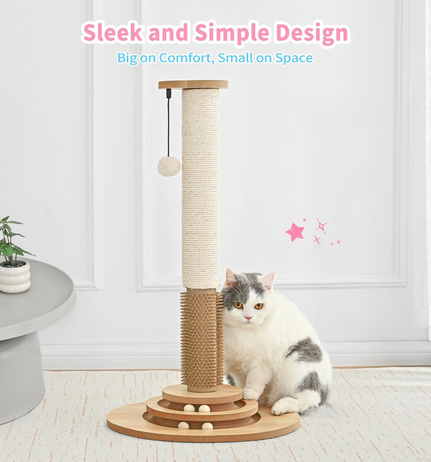 s Premium Sisal  Scratching Post with Ball Track & Brush - 28.3 Inch Tall Interactive  Tower for Indoor Kittens