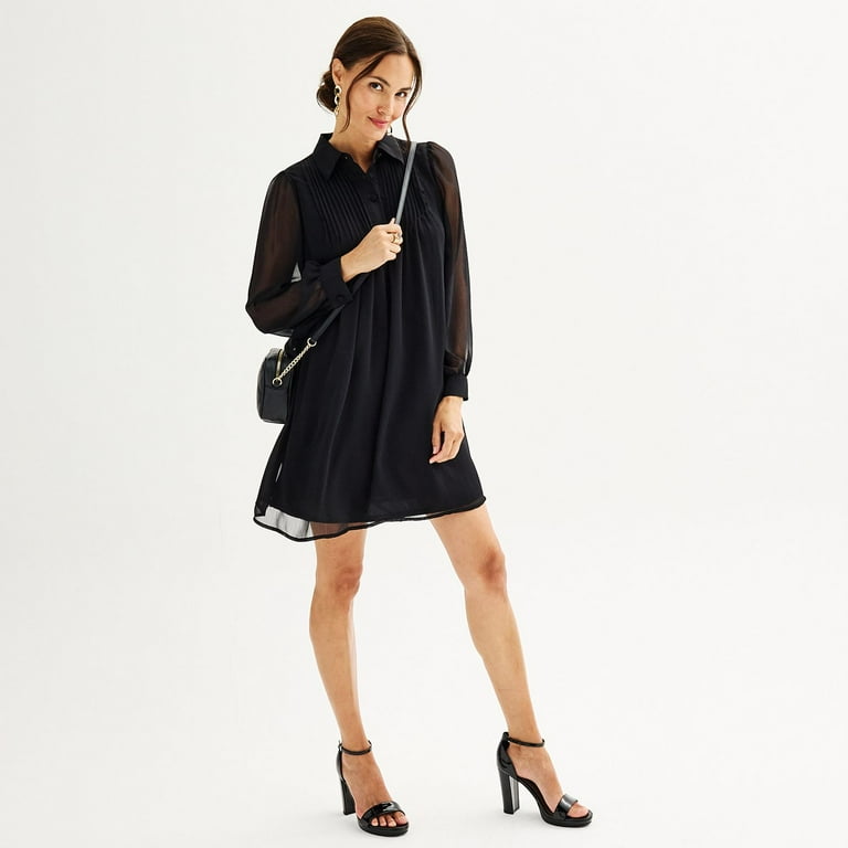Women's Nine West Swing Pintuck Dress Color: Mineral Black