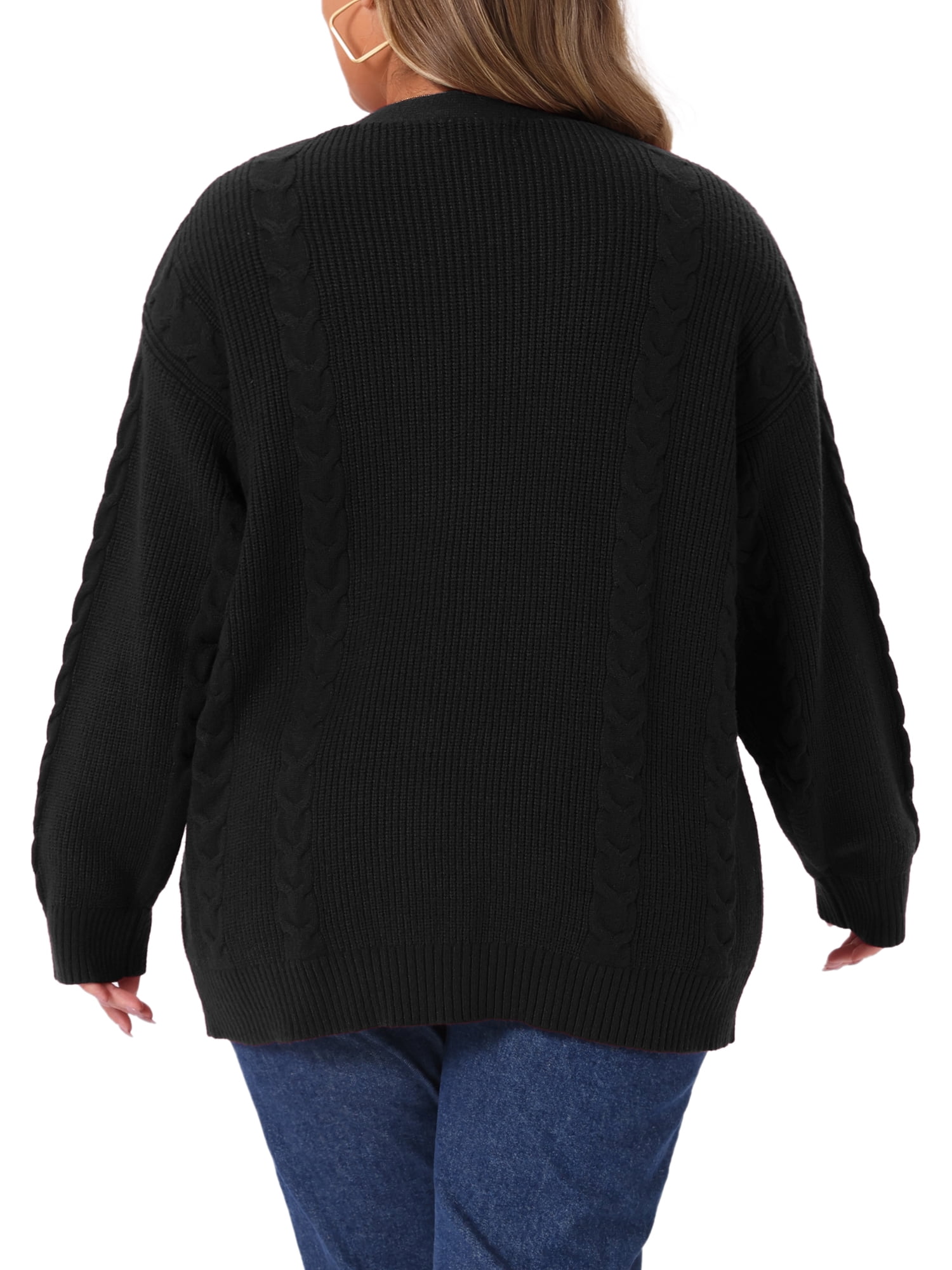DARING DIVA Women's Plus V Neck Button Down Sweater Oversized Jacket 4X Black