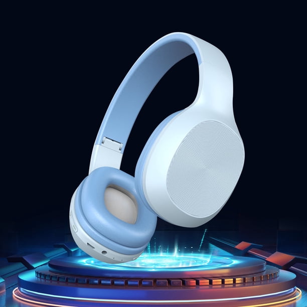 Auricular Bluetooth, inalámbrico, doble auricular, auriculares supraaurales azules con graves