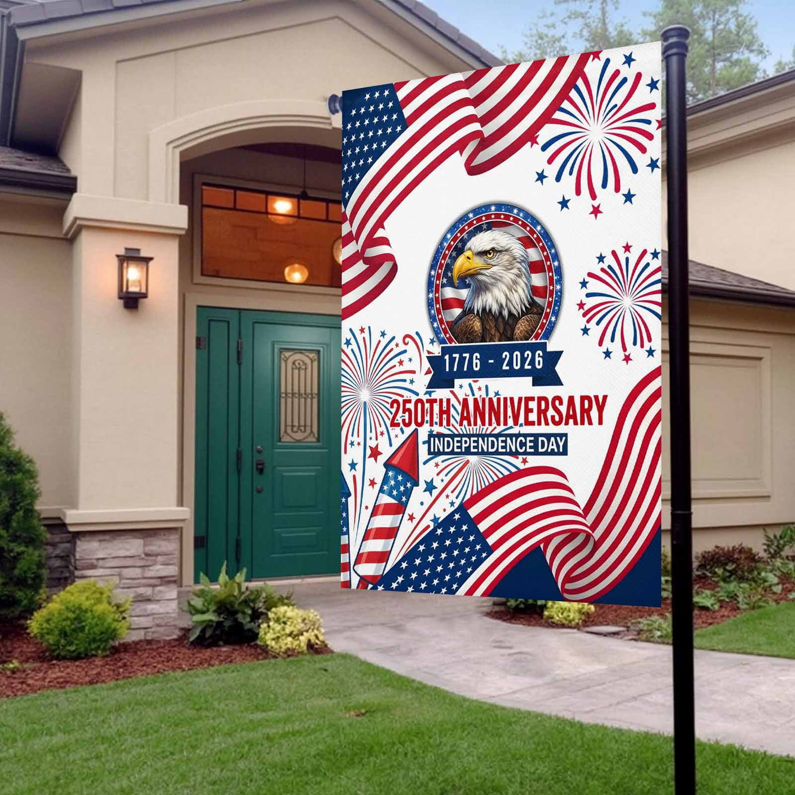 4th of July Garden Flags 250th Anniversary Garden Flag Double Sided Welcome Flag Eagle Fireworks USA Flag Independence Day Yard Flags for Outdoor Lawn Porch Memorial Day Holiday Decor 28x40 Inch