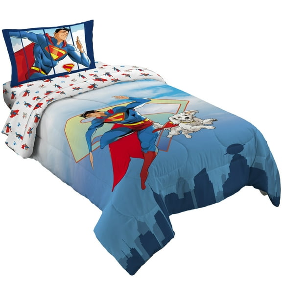 Superman Kids Twin Bed in a Bag, 4Pc Bedding Set, Comforter and Sheets