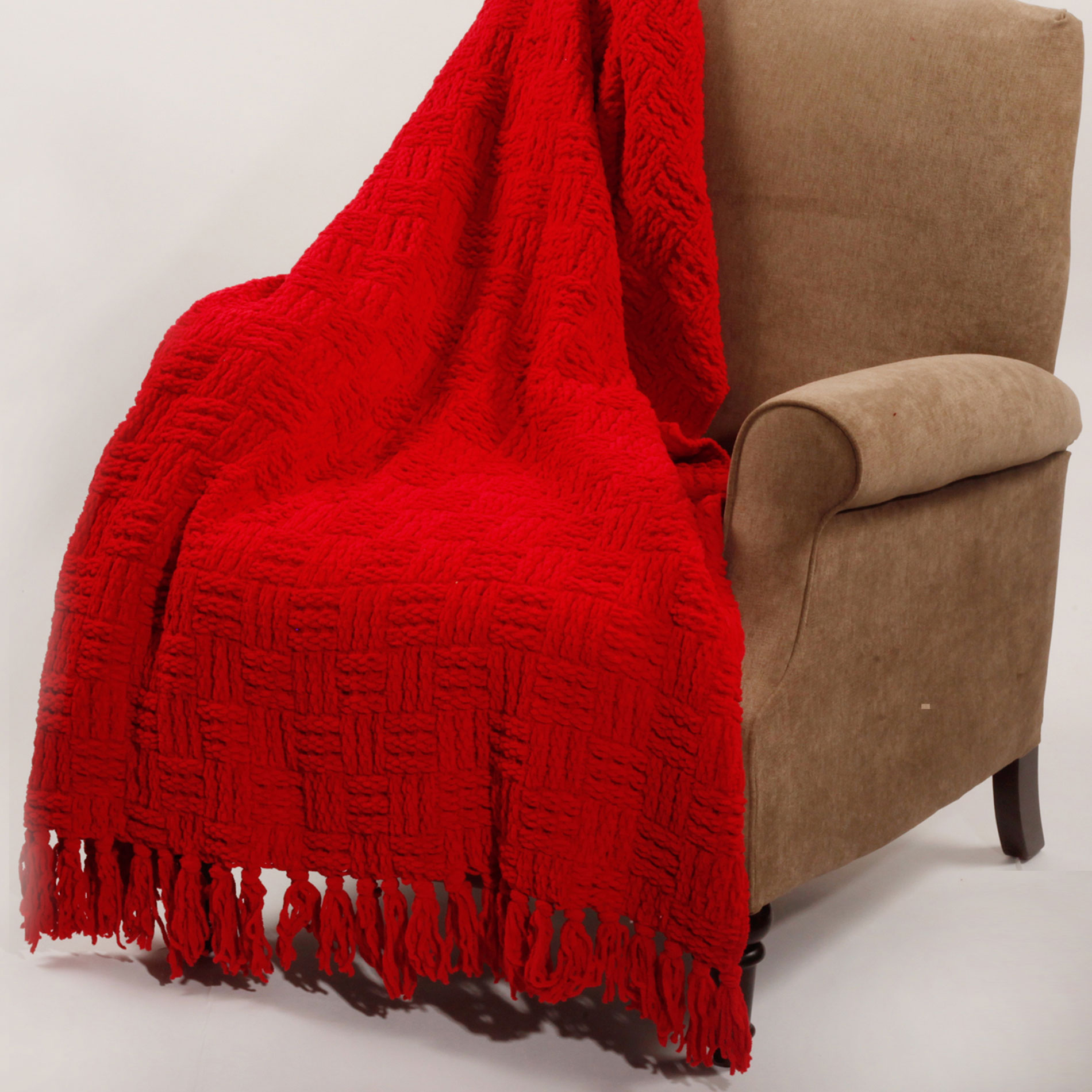BOON Cable Knitted Throw Couch Cover Blanket, 50" x 60", Red