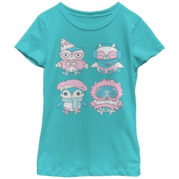 Girl's Lost Gods Cozy Owls Graphic Tee Tahiti Blue Small