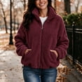 thumbnail image 4 of Fleece Jacket Women Solid Color Stand Collar Zip Up Fuzzy Short Coat with Pockets for Fall Daily Wear and Casual Outings, 4 of 8