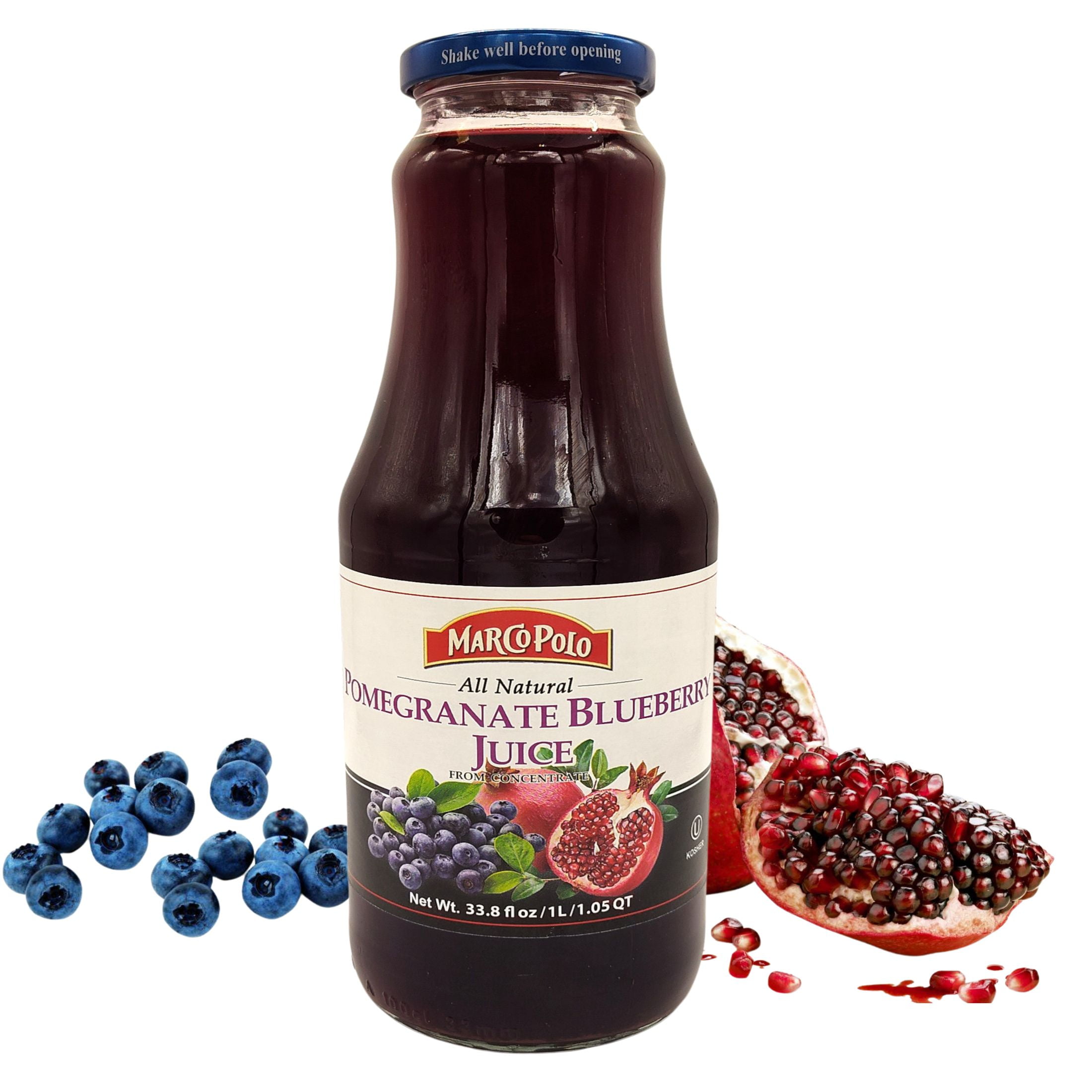 Marco Polo Pomegranate Blueberry Juice with Smooth Texture, 33.8 Fl Oz