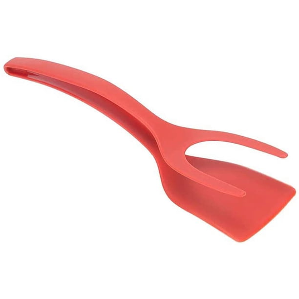 Espátula doble para huevo frito, clip antiadherente para alimentos 2 en 1, volteador de huevos de silicona, abrazadera para pan, pinzas para pala de barbacoa para agarrar y voltear alimentos (rojo)