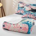 thumbnail image 4 of spefrowx Boho Floral Orca Whale Twin Quilt Set for Girls, Pink Wave Blossom Flower Twin Coverlet Set, 2pcs, 4 of 7