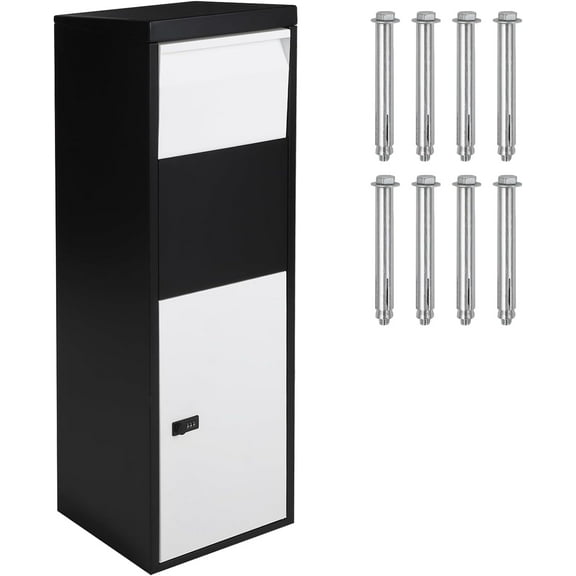 Lockable Outdoor Package Delivery Box, Large Waterproof Mailbox w/Anti-Theft Baffle, Wall-Mounted/Free-Standing Parcel Storage for House/Porch/Curbside, Black