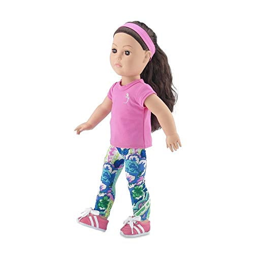 18-Inch Doll Clothes - Pink and White Yoga/Pilates Exercise Outfit with  Yoga Mat - fits American Girl ® Dolls
