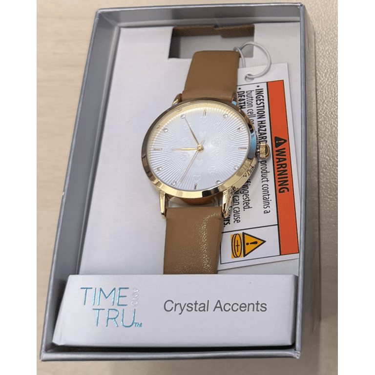 Time & Tru Ladies 34mm Gold Tone Dial Brown Strap Watch  display picture 2