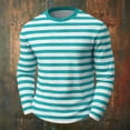 thumbnail image 4 of FRSASU Men's Shirt Striped Cotton Spandex Crewneck Long Sleeve Basic Pullover Casual Lightweight Loose Versatile Workout Tops Sky Blue, 4 of 5