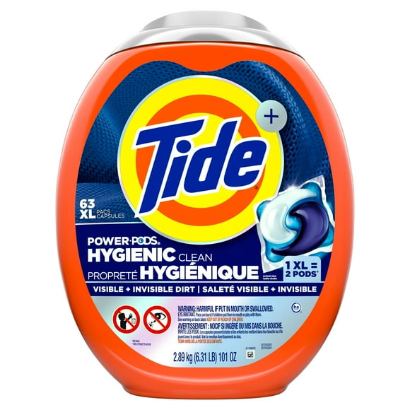 Tide Hygienic Clean Power PODS Laundry Detergent Pacs, Original Scent, Removes Visible and Invisible Dirt, 63CT
