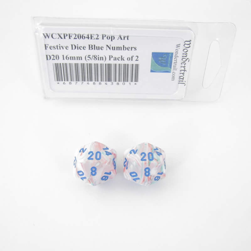 6 Pieces Pop Art with Blue Numbers Festive 20 Sided D20 Chessex Dice 