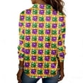 thumbnail image 6 of Mardi Gras Tops for Women Long Sleeve Casual V Neck Blouse Trendy Button Down Spring Collared Shirt Soft Carnival Business Shirts for Women, 6 of 6