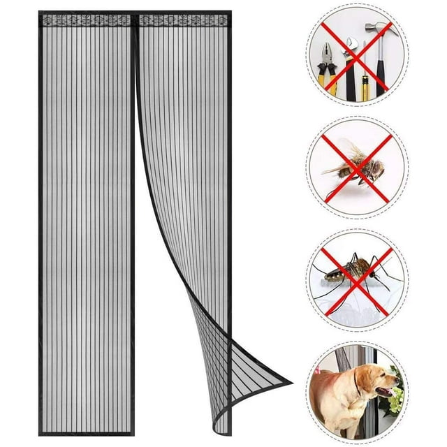 Magnetic Closure Mosquito Net - Self-Closing Ultra Fine Mesh, Easy Tool-Free Installation (Black (New Style) - 80 x 210 cm