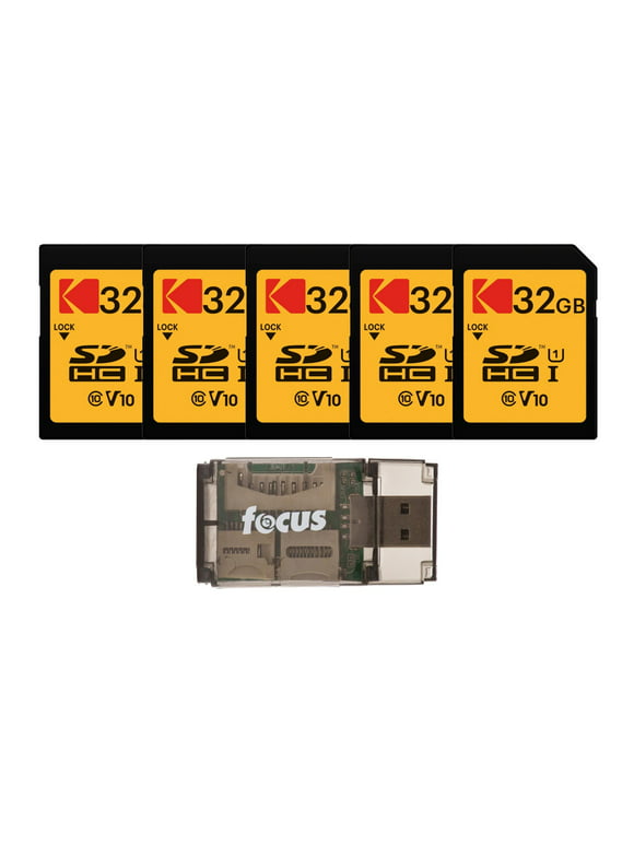 Kodak 32GB Class 10 UHS-I U1 SDHC Memory Card (5-Pack) with USB Card Reader