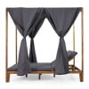 Noble House Upholstered Adjustable Daybed with Curtains, Teak/Dark Gray