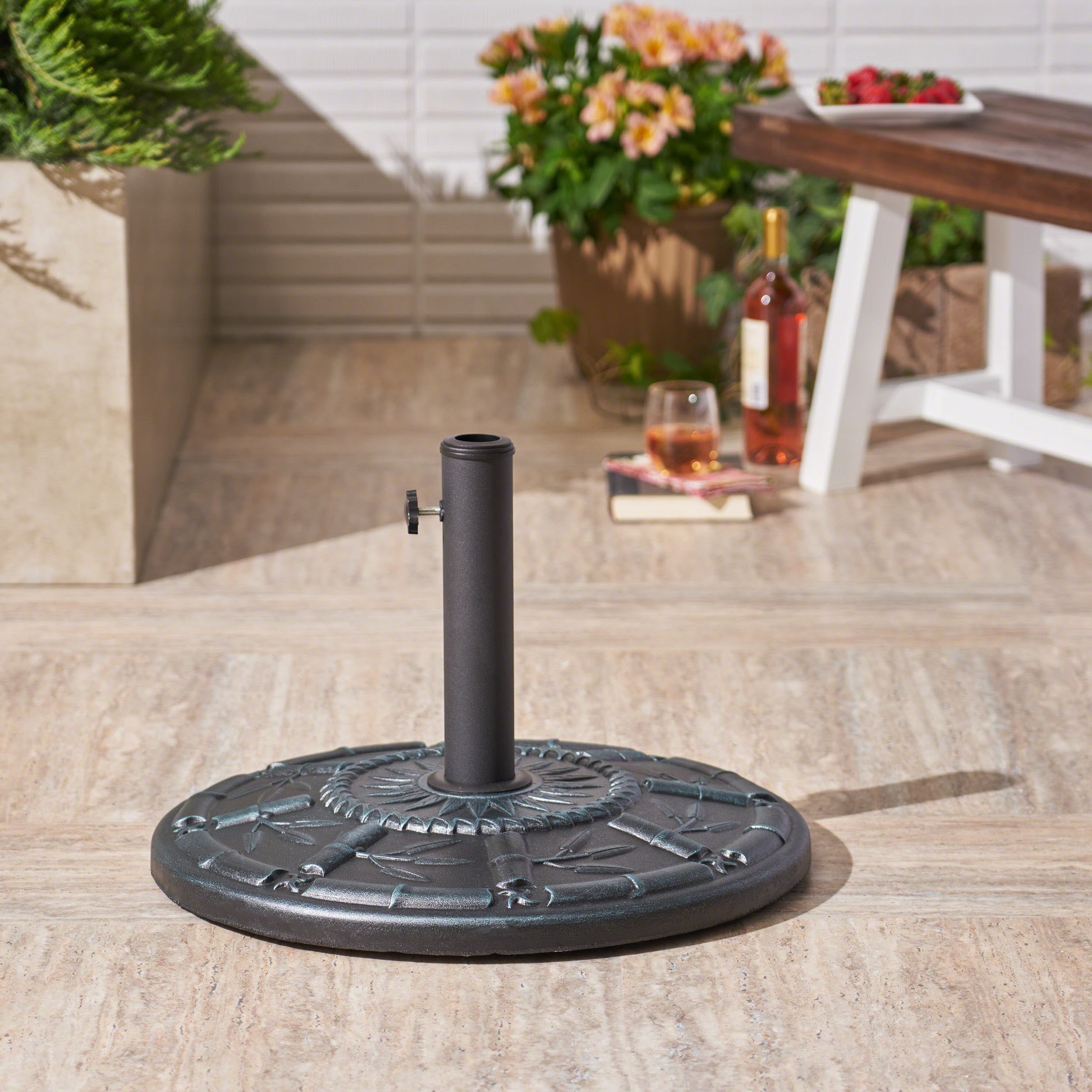 Archer Outdoor 60 lb. Concrete Circular Umbrella Base, Weathered Bronze