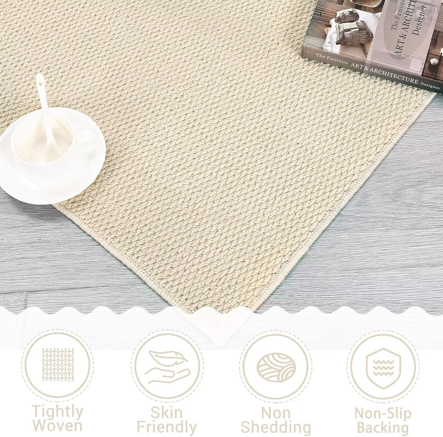 HOMERRY 2' x 6' Runner for Hallway Solid Textured Vintage Rug Non Slip Throw Rugs Bedroom Rug, Cream